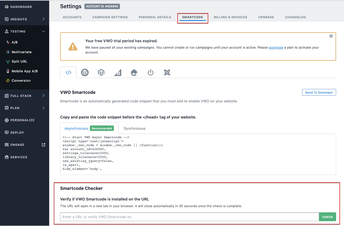 smartcode checker in vwo